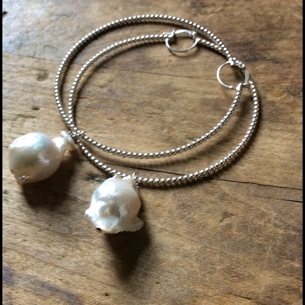 NEW Moon Cloud Sterling Silver Pearl Hoops